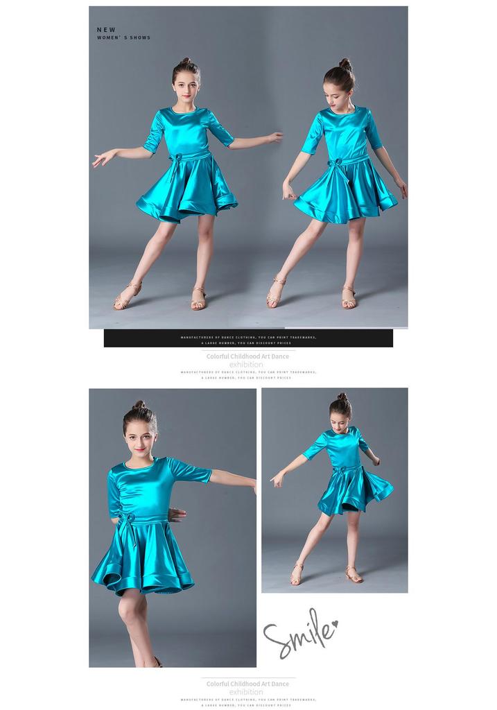 Mid-Sleeve Latin Dance Skirt for Girls – Competition & Performance-Grade Dancewear