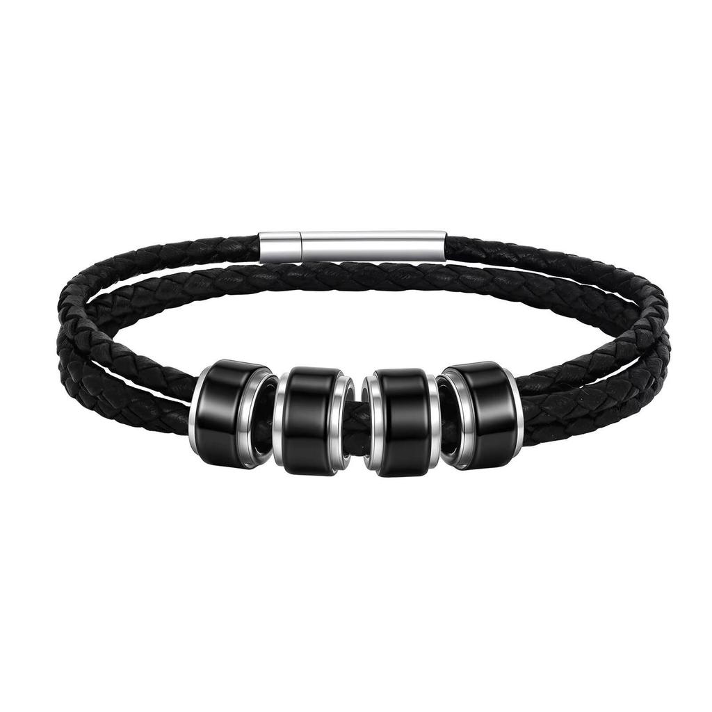Vnox Custom 3-Layer Leather Bracelet for Men, Stainless Steel Tube Wristband, Personalized Engraved Gifts for Dad Boys Husband
