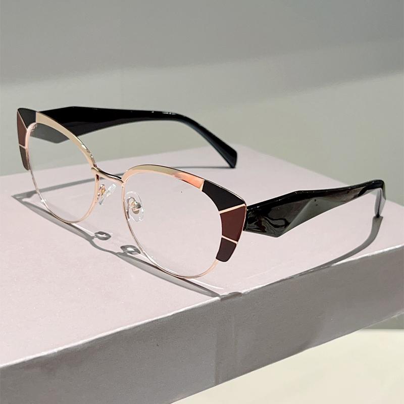 Oversized Cat Eye Glasses Women Stylish Patchwork Rim Optical Frames Trendy Brand Design Blue Light Blocking Eyeglasses