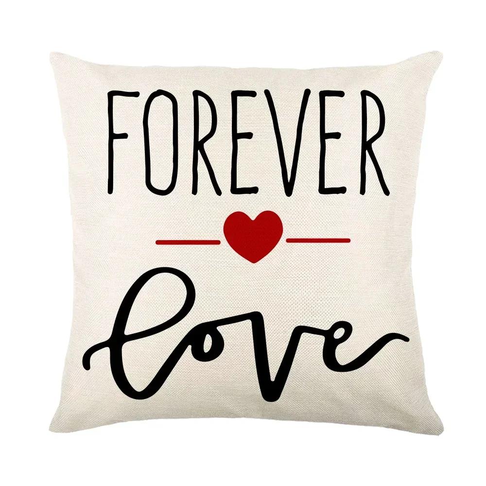 2024 Valentine's Day Gift Sweet Cushion Cover 45x45cm Linen Pillowslips Bedroom Pillowcase LOVE Heart Pattern Throw Pillow Cover