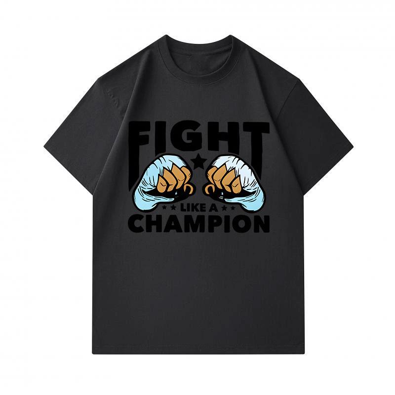 Men's 100% Cotton Crew Neck Short Sleeve T-Shirt, Fight Like A Champion Fists Print Casual Comfortable Daily Wear Tee For Men