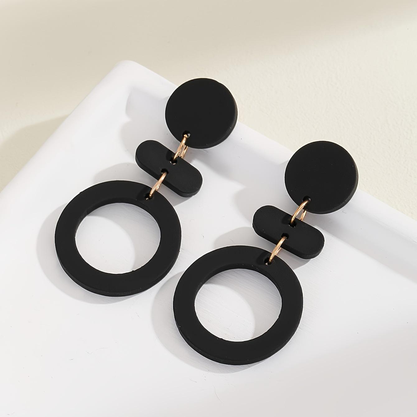 Европейско-американская мода: Черные геометрические акриловые серьги-подвески чёрный