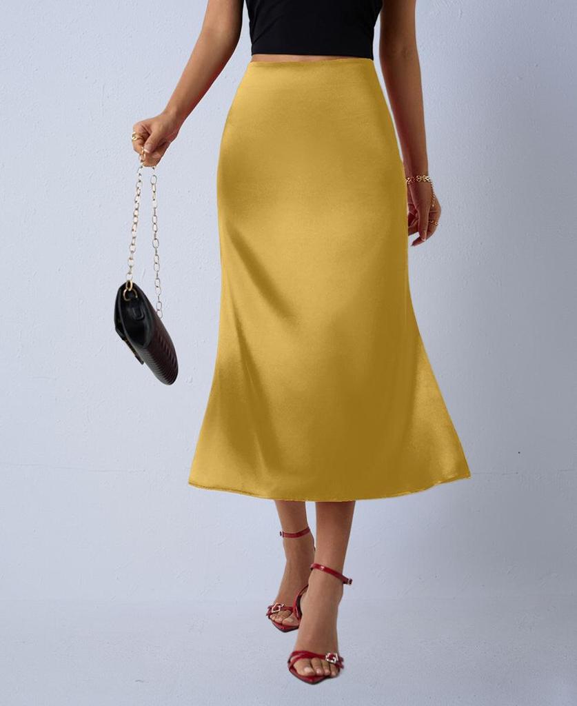 Women's Satin Silk Fishtail Midi Skirt - Autumn Collection