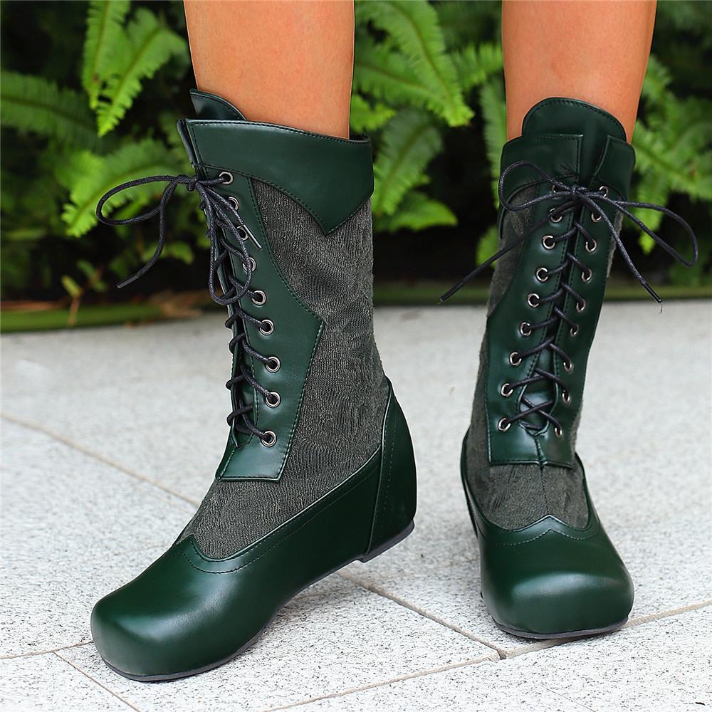 Fashion 2025 Design Mid Calf Boots for Women Round Toe Internal Height Lace Up Large Size 48 49 50 Fashion Dating Booties