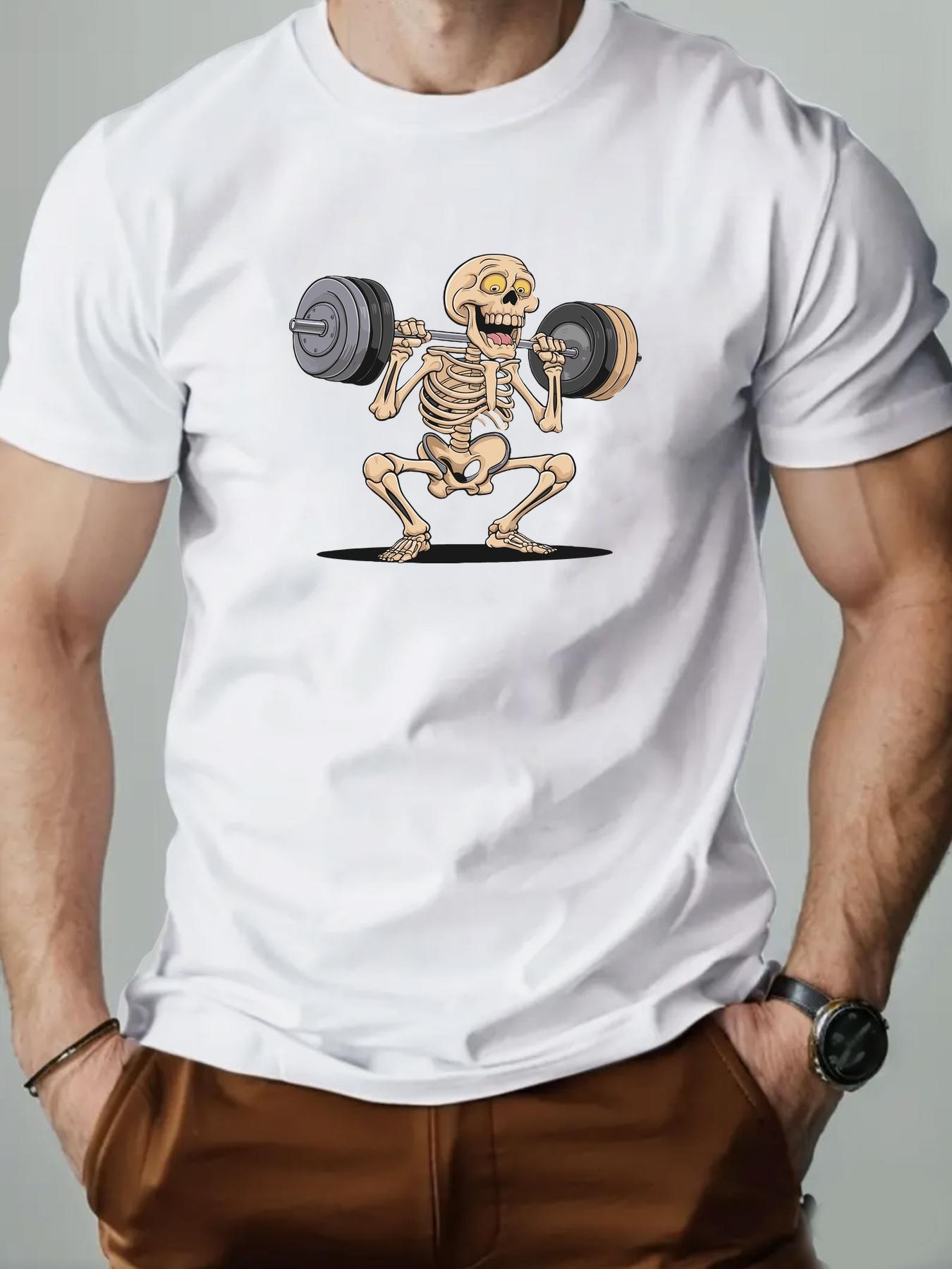 

Skeleton Cotton TShirt Casual Streetwear Retro Men Fitness Muscle White - Men s Summer Cotton Graphic Tee S разноцветный