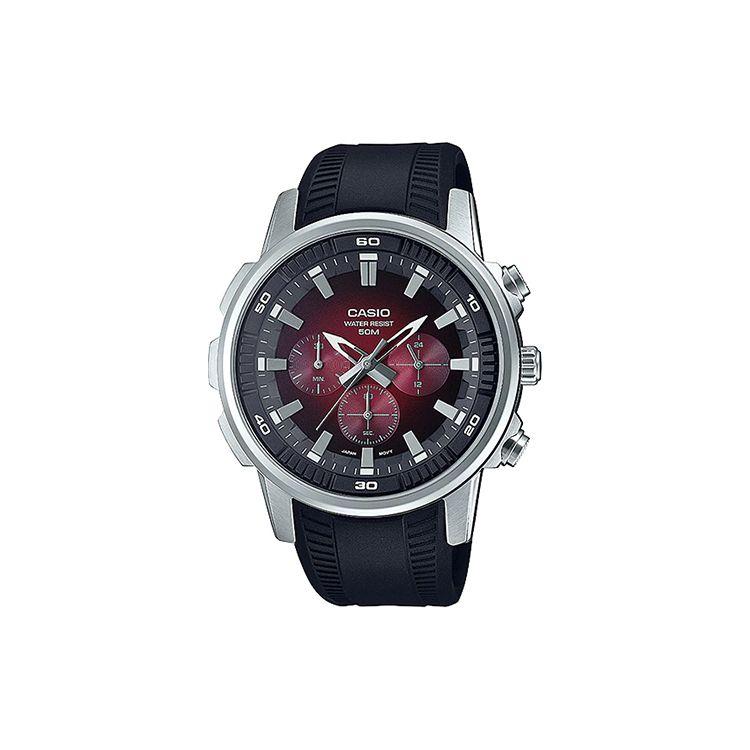 Casio Standard Series 50M Water Resistant Elegant Quartz Movement Resin Strap Watch Men watches Red MTP-E505-4AV Red Watch Dial