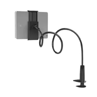 Soporte para teléfono y tableta para cama con brazo flexible de 70 cm y diseño sencillo en blanco y negro para un uso versátil.