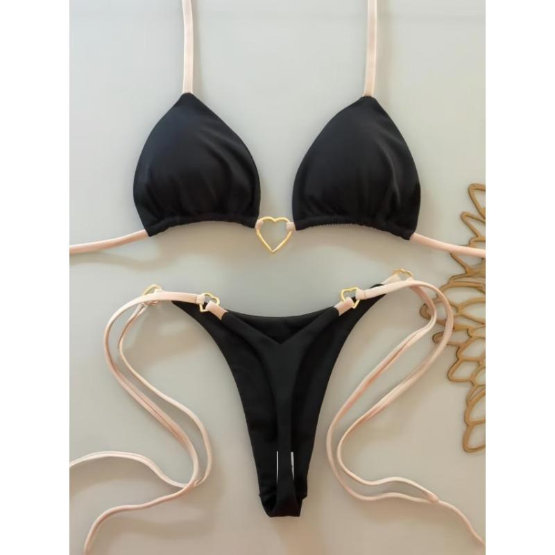 Solid Color White Bikini ,Women Suit ,Low Waist Lace-up Fashionable Swimsuit Two-piece Set