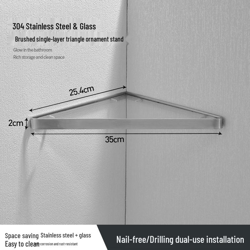 Stainless Steel No-Drill Corner Bathroom Shelf