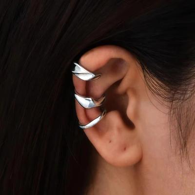 3pcs Set Alloy Molten Ear Cuff Set Fake Piercing Women Earrings  Chunky Jewelry Kit