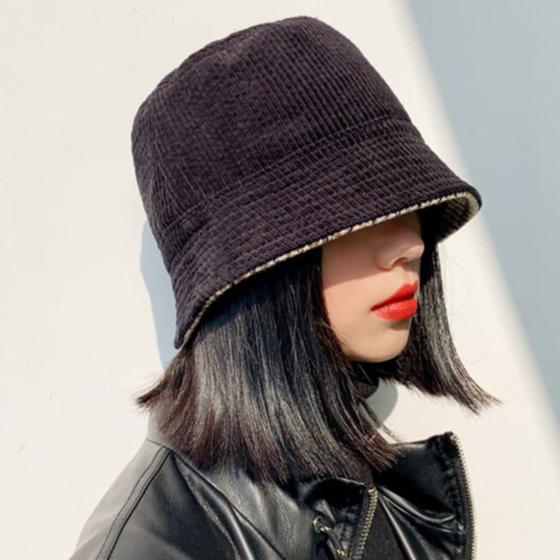 

LOOKING4U The Cap Corduroy Double-Sided Check Bucket Hat C1 Brown C1 Brown