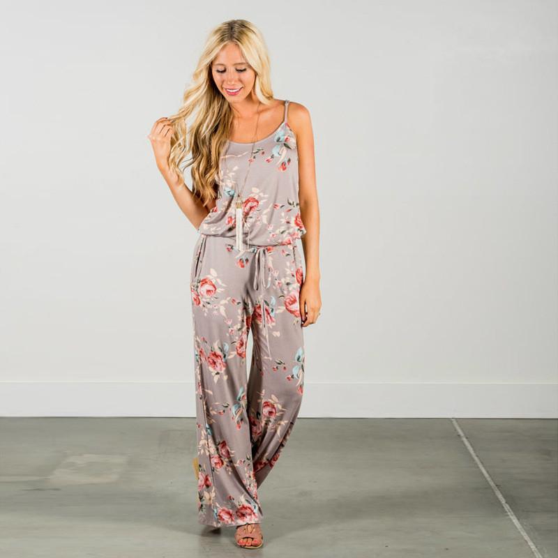 Floral Women Summer Long Wide Leg Pants Strappy Casual Beach Jumpsuit Us Romper