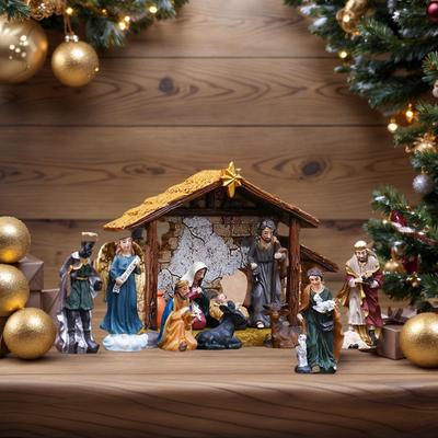 Crèche 12 Pièces Fête Naissance Jésus Résine Crèche Crèche Statue Ornement Pour Table Cheminée Familles Catholiques