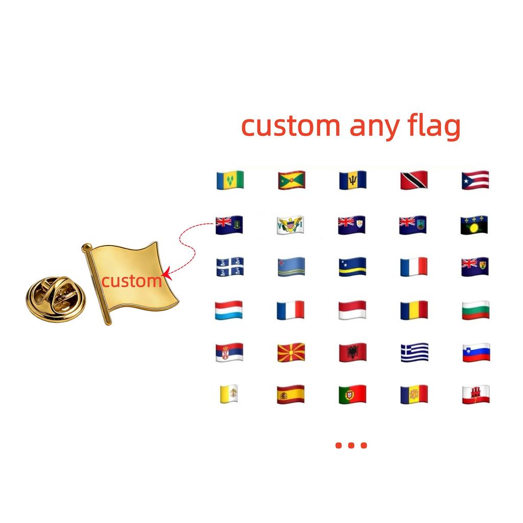Custom 16*19mm Country Flag Pins for Traveller Personalized Stainless Steel Europe America Flag Brooches For Women Men Gift