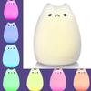 Cute Cat Night Light for Kids 7 Color LED Tap Nursery Night Light USB Rechargeable Bedside Night Lamp