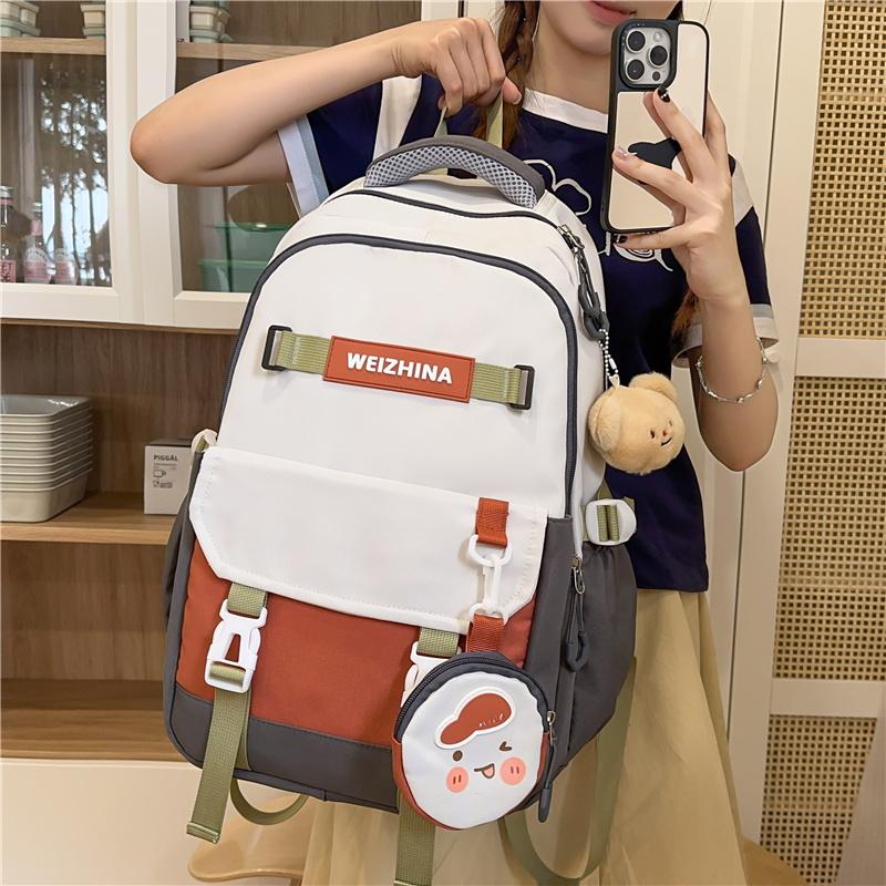 Contrast Color Middle School Student Schoolbag Large Capacity College Style Backpack with Coin Purse