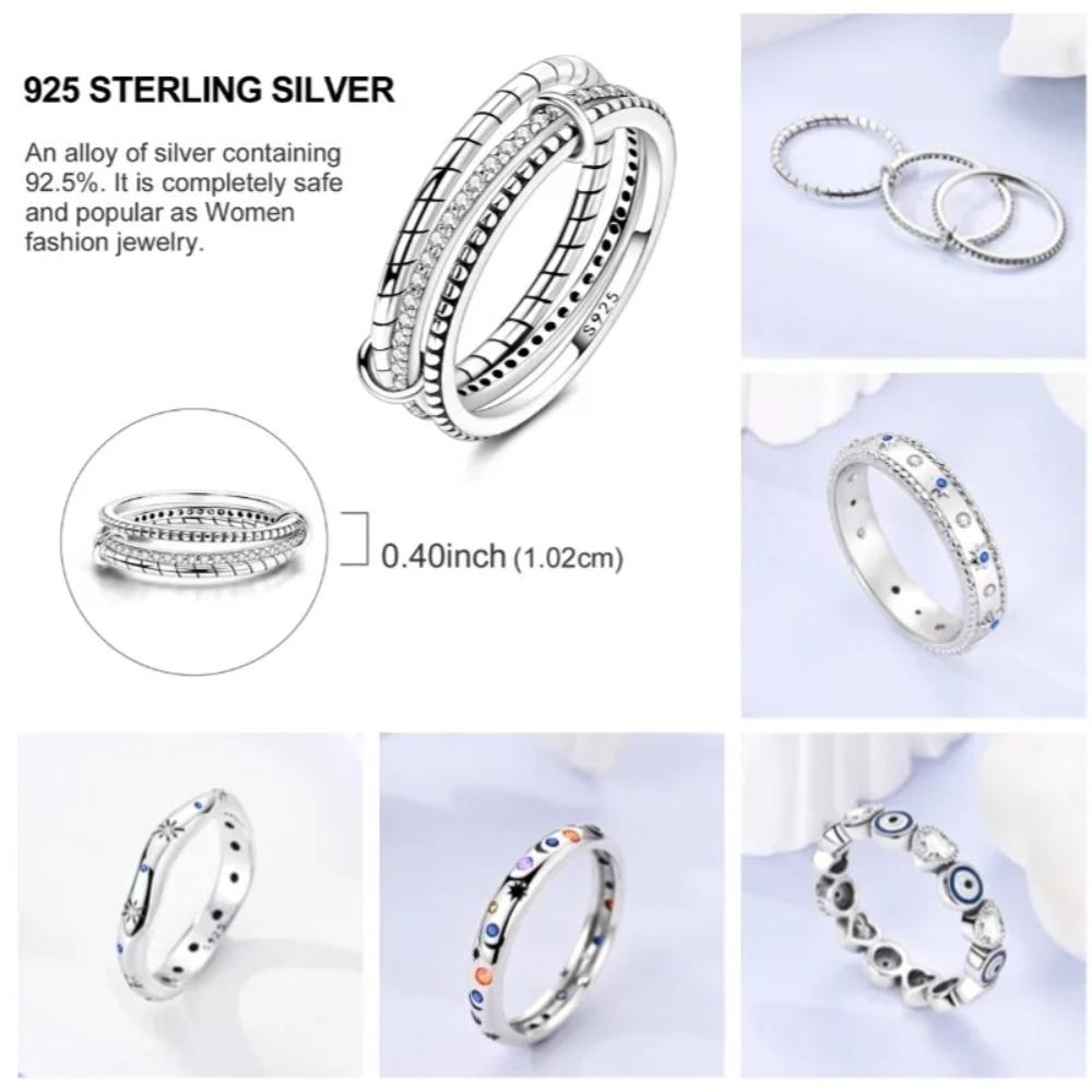 925 Silver Shine Zircon Ring Original Stone Multi Layer Wide Rings For Women Fine Jewelry Wedding Party Gift