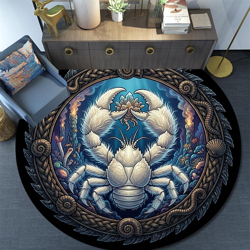 Oceanic Crab Emblem Round Area Rug Under Office Chairs Bedroom Living Room Home Decor