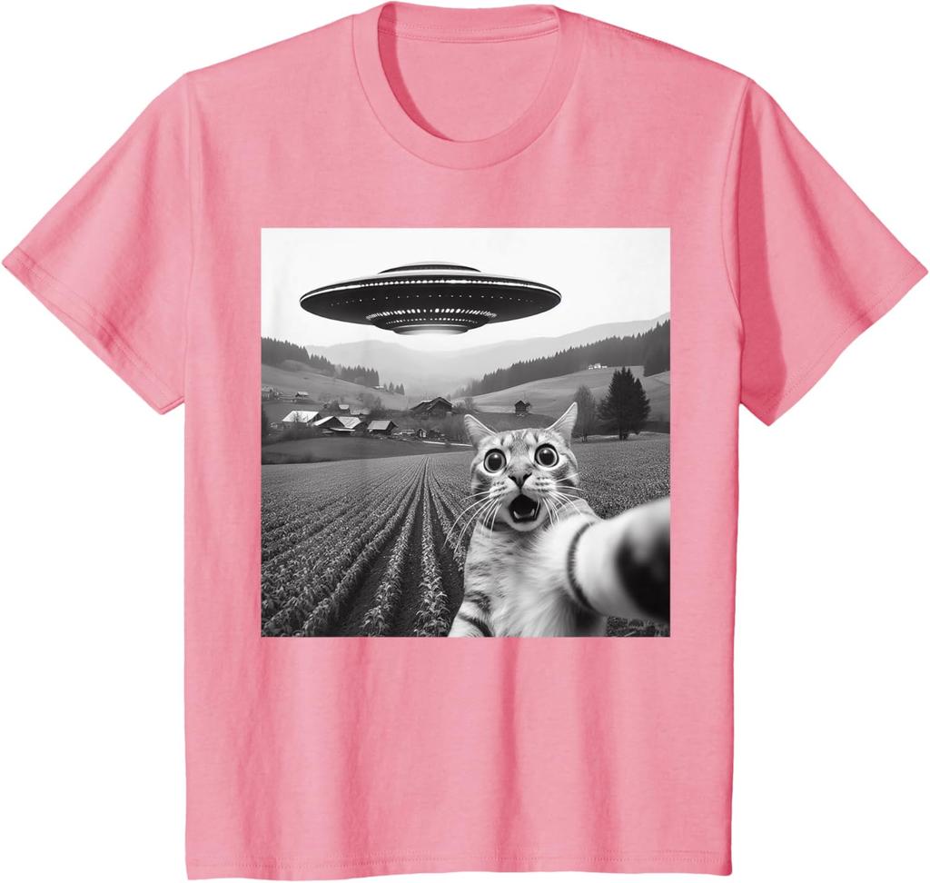 Cat Selfie With Alien UFO Funny Cat Gifts For Unisex T-Shirt