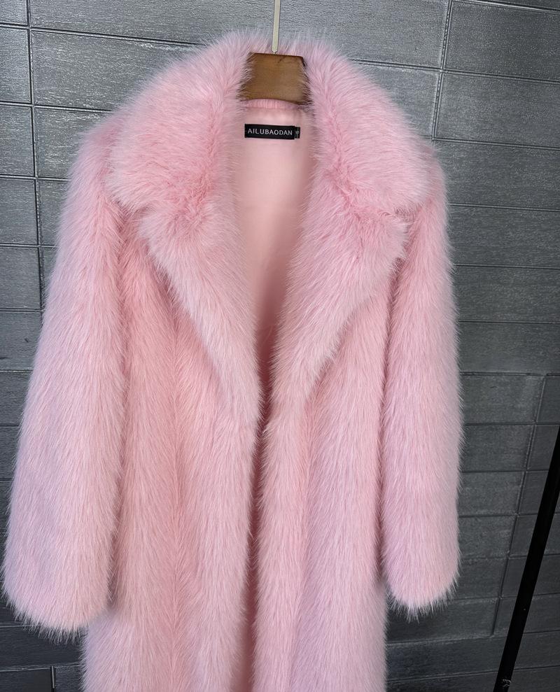 Women's Extra Long Faux Fur Coat with Suit Collar