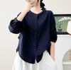 2026 Spring Korean-Style Loose Long Sleeve Cotton Gauze Women's Shirt, Double Layer Stand Collar, Solid Color.