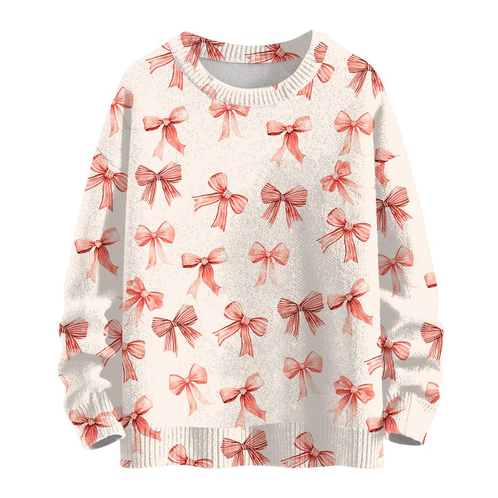 Women's Casual Long Sleeve Bow Woolen Sweatshirt Fall  Vacation Long Sleeve Pullover