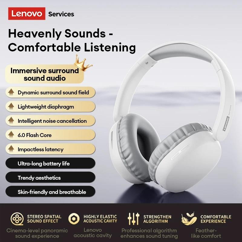 Original Lenovo LS106 Bluetooth 6.0 Headset Over Ear Lightweight Wireless Headphones HiFi Sound ENC Noise Cancelling Mic for Phone PC