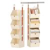 1 Set Collapsible Hanging Closet Organizer Adjustable Wardrobe Storage System with Hooks 4 Tier Closet Shelves Foldable Fabric Storage Bins