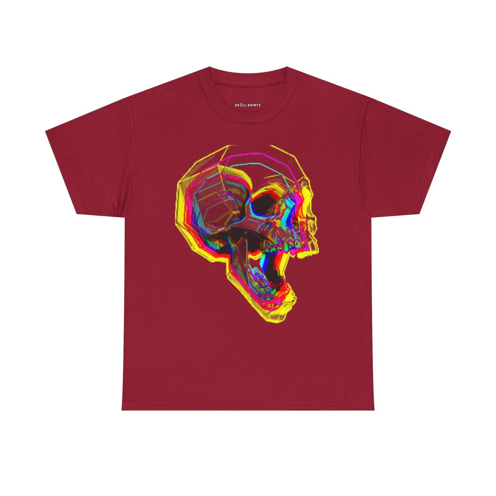 Chromatic Glitch Color Screaming Skull Tee | Psychedelic Skull Graphic Shirt S