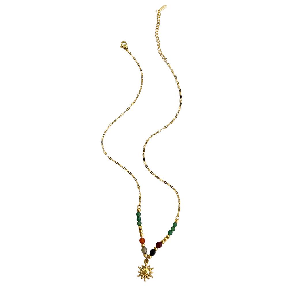 Beaded Pearl Pendant Necklace Women Neck Jewelry Stainless Steel Texture Sunflower Pendant Necklace for Various Occasion