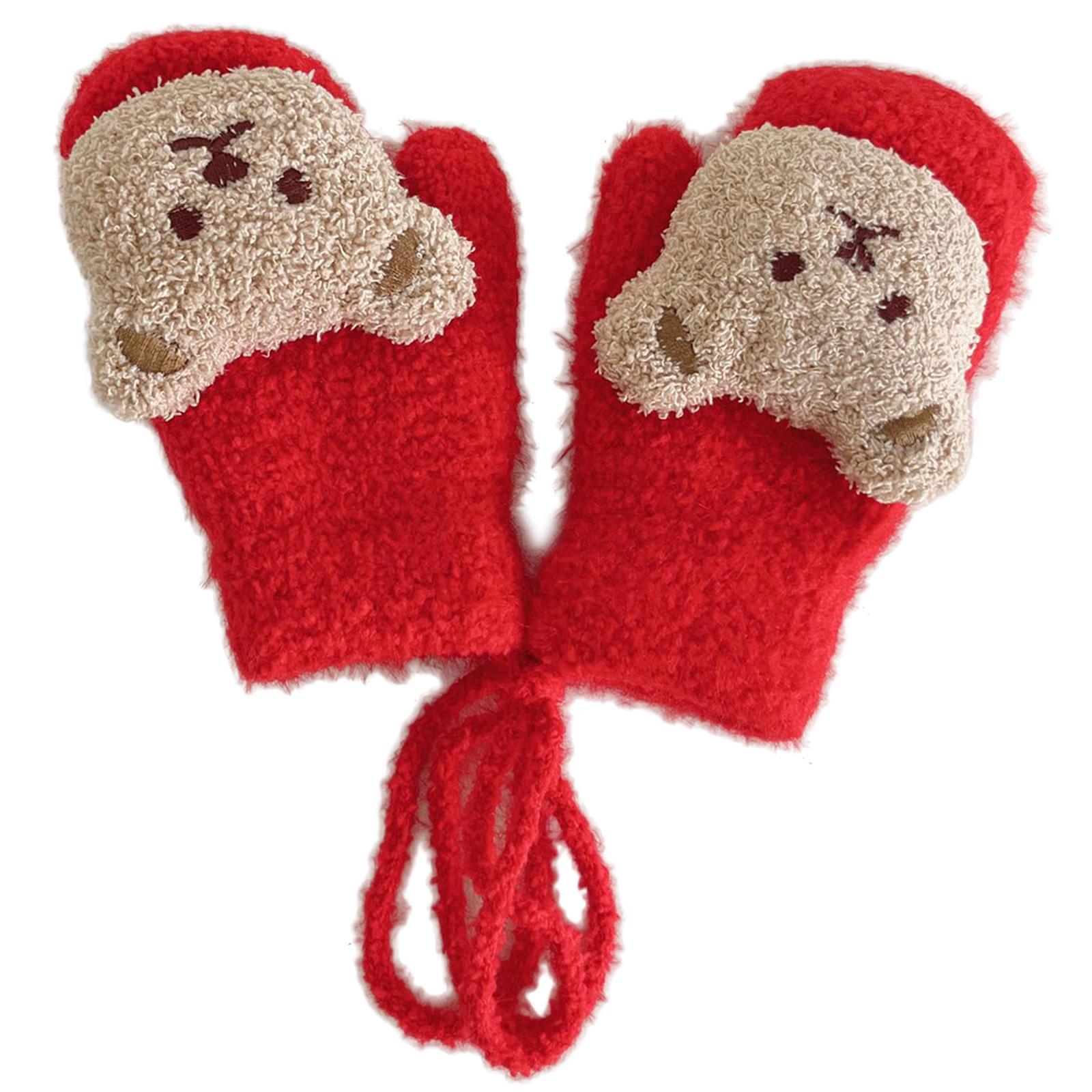 

Kids Mittens Winter Gloves Lovely Hand Warmer Hand Gloves Breathable Baby Mittens Windproof Cartoon Bear Knitted Mittens червоний