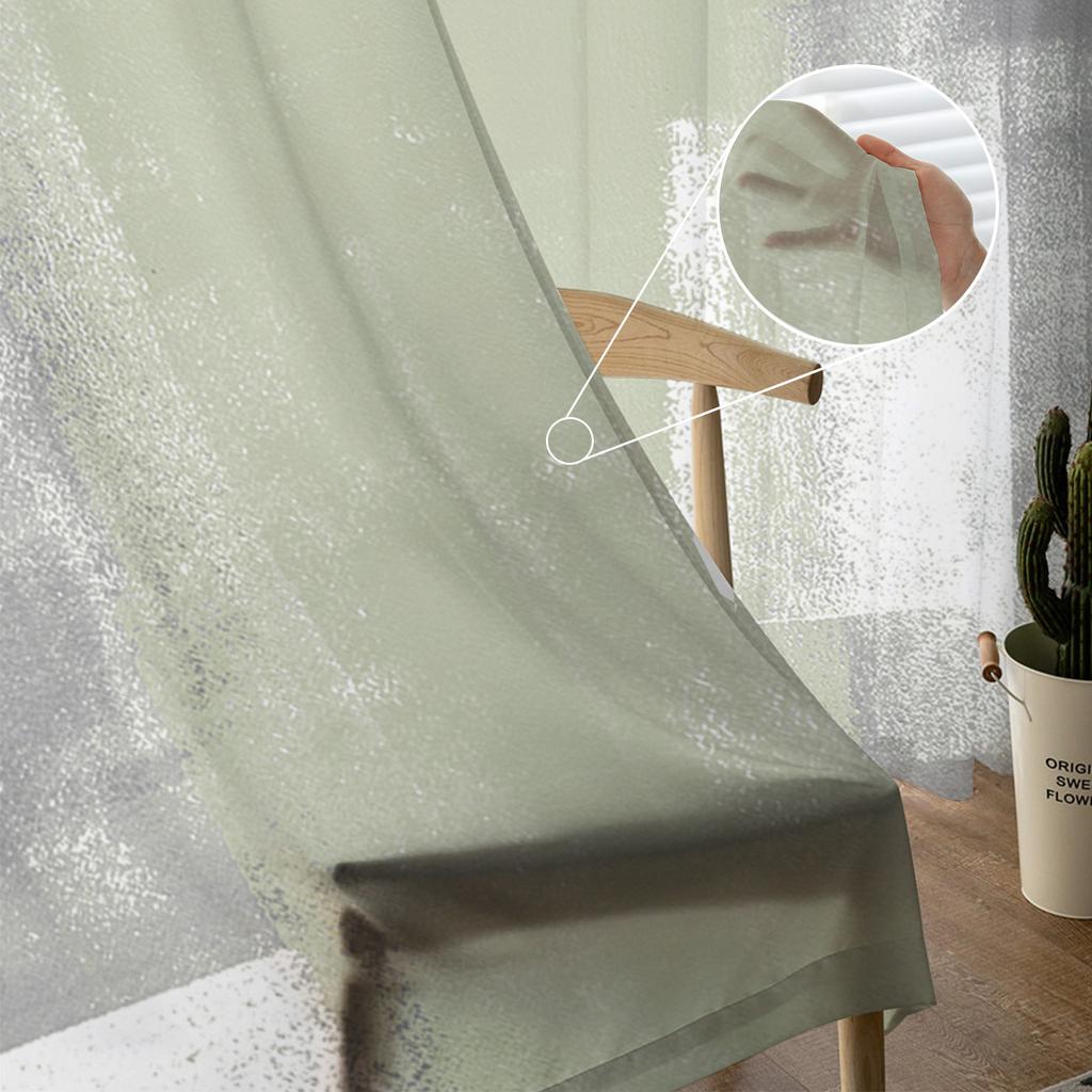 Sage Green Oil Painting Texture Sheer Curtains for Living Room Decoration Window Curtains Kitchen Tulle Voile Organza Curtains