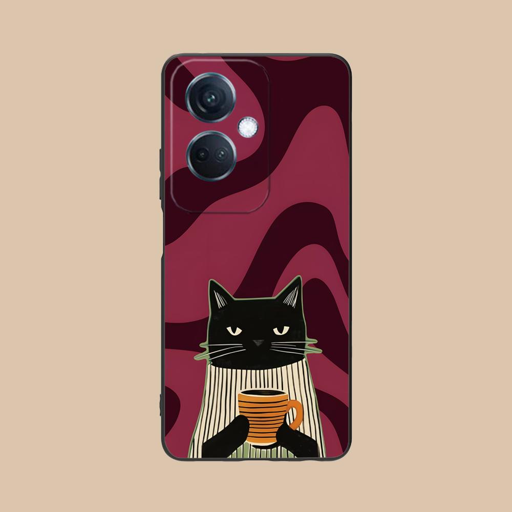 Cute Coffee Cat Matte TPU Mobile Phone Case for OPPO Reno 14 13 12 11 10 9 8 7 6 5 F T Pro 5G Colorful Printing Cover