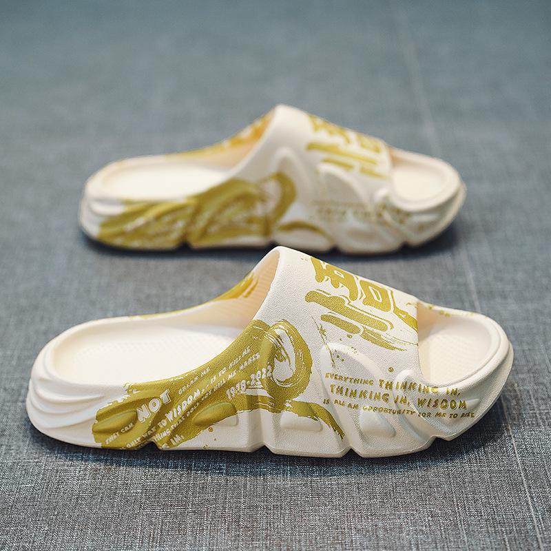 

Модные молодежные мужские шлепанцы на толстой подошве - Летняя уличная и домашняя обувь, Нескользящие Size 45