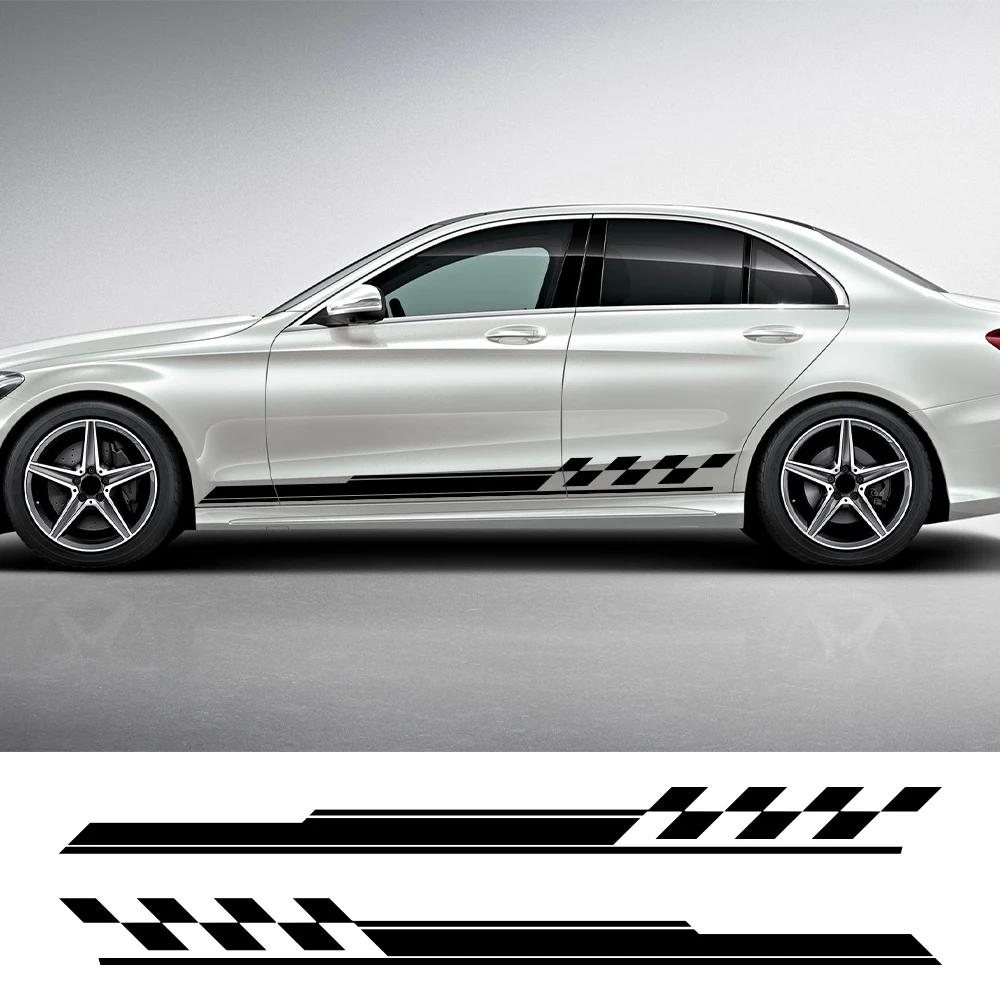 Car Body Side Skirt Stickers Sports Racing Striped Grid Pattern Vinyl Decals Auto Body Styling Decoration Stickers Accessories