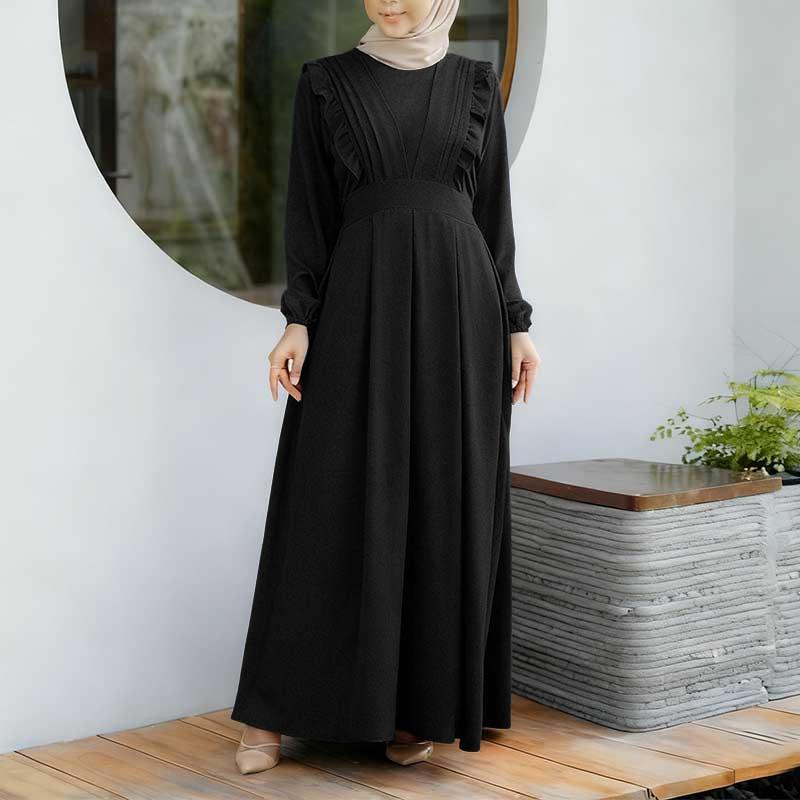 ZANZEA Muslim Casual Round Neck Long Sleeve Women Dresses