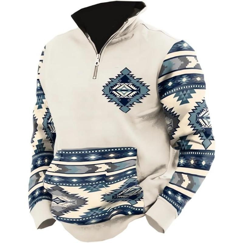 Men S 3d Digital Print Stand Collar Half Zip Casual Sweatshirt S