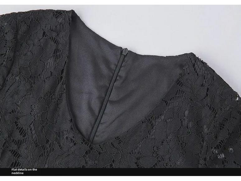 V-Neck Eyelash Lace A-Line Dress, European Style, Summer Fashion, Plus Size, Mid-Length Skirt, Fits Up to 200 Pounds