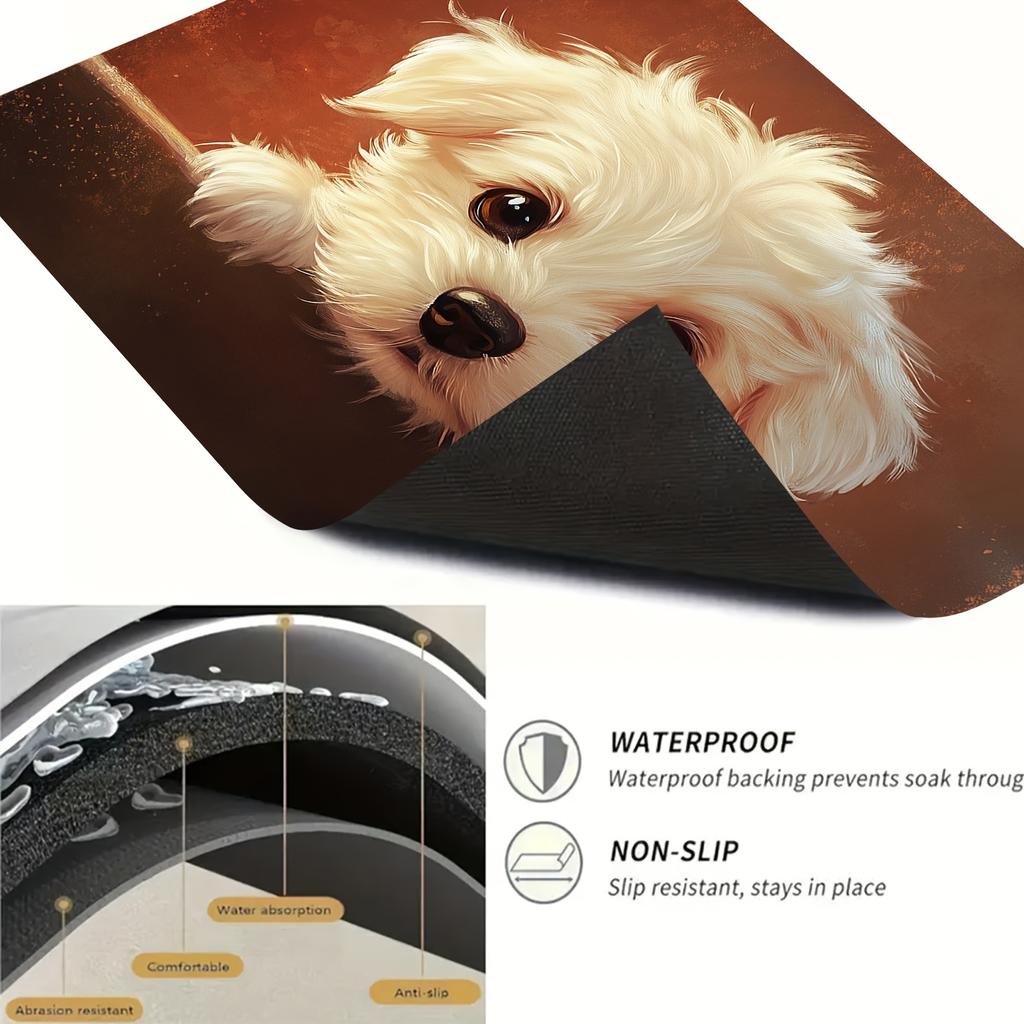 1Pcs Rubber Drying Mat With Cute DogPrint For Coffee Shop Restaurant Kitchen Carpet Tableware Durable Diatom Mud Table Mat Pet Mat Coffeeware