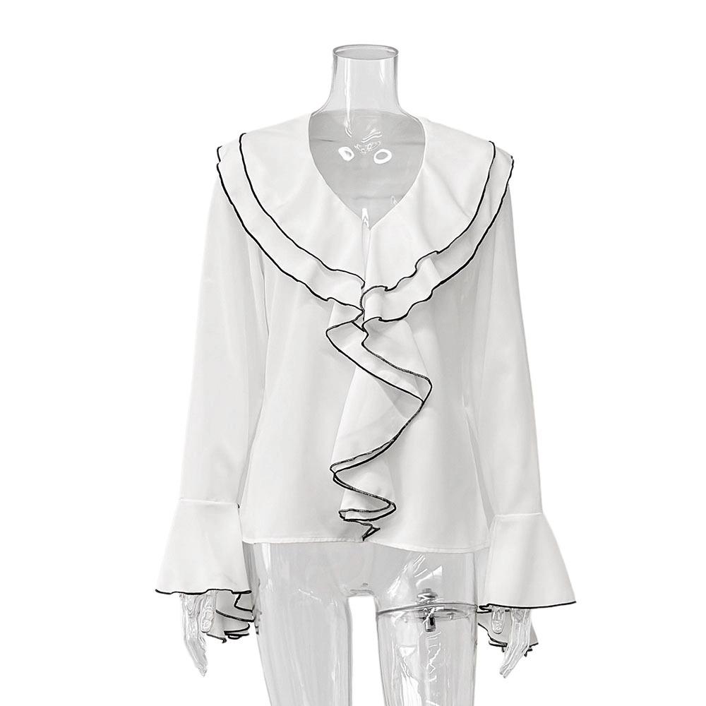 Russia, hot women s clothing ruffle ribbon design long-sleeved shirt elegant French top S белый