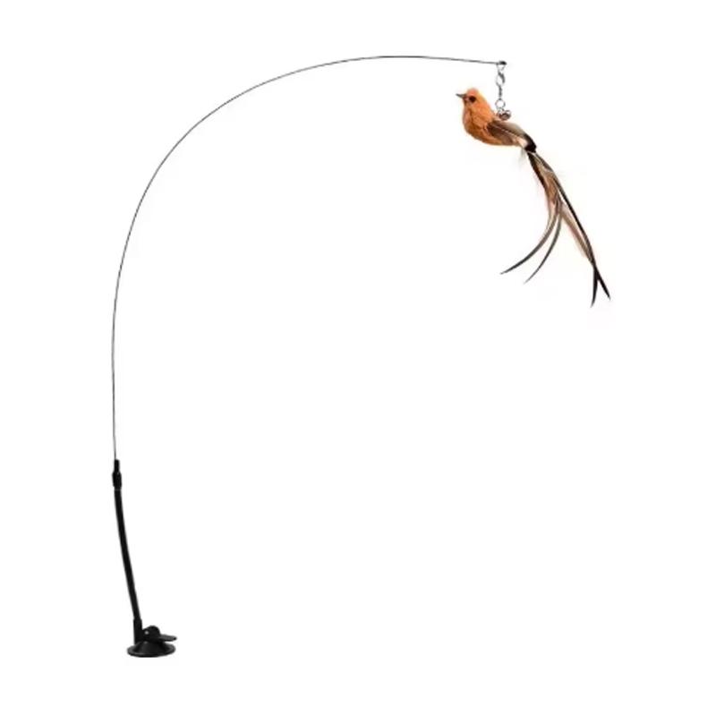 Cat Toys Cat Self-sexy Feather Suction Cup Teasing Cat Stick with Bell Bird Replacement Head Resistant To Bite Pet Toys