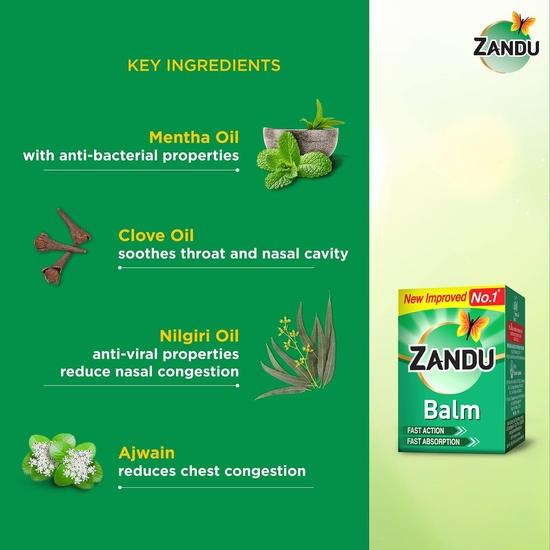 Zandu Balm, 50ml X Pack of 2, Effective Relief from Headache, Body Pain, Sprain and Cold