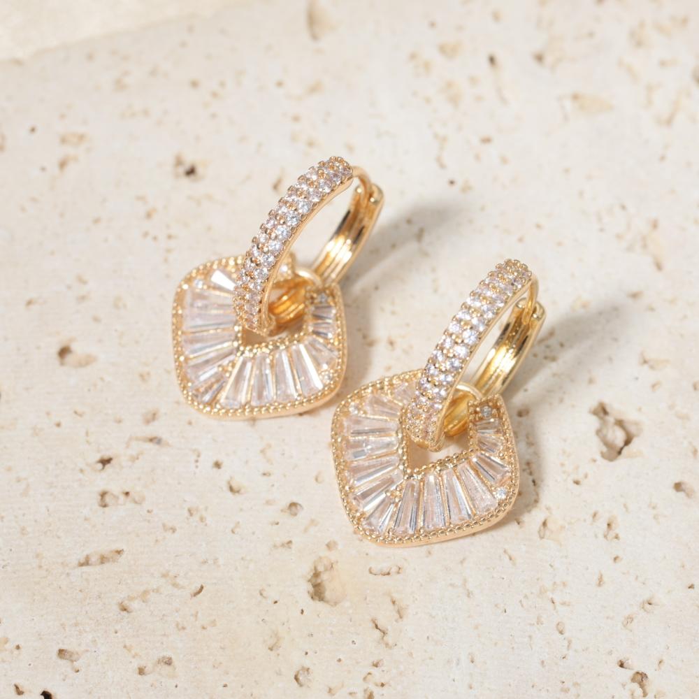 1 Pair Fashion Square Zirconia Dangle Earrings for Women Jewelry Wedding Party Accessories