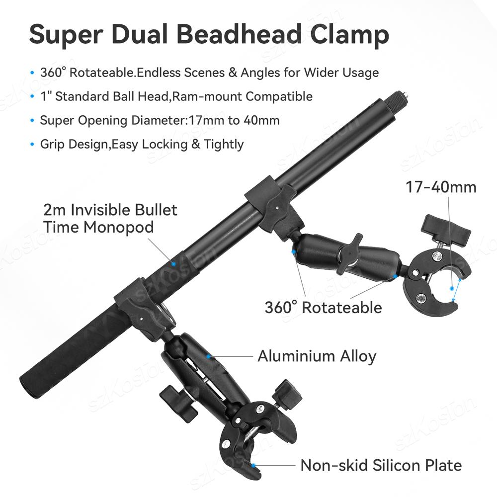Super Clamp Double Camera Clamp Crab Plier Clip Bracket Mount Monitor Magic Arm Double Ball Head Adapter for GoPro 13 Insta360