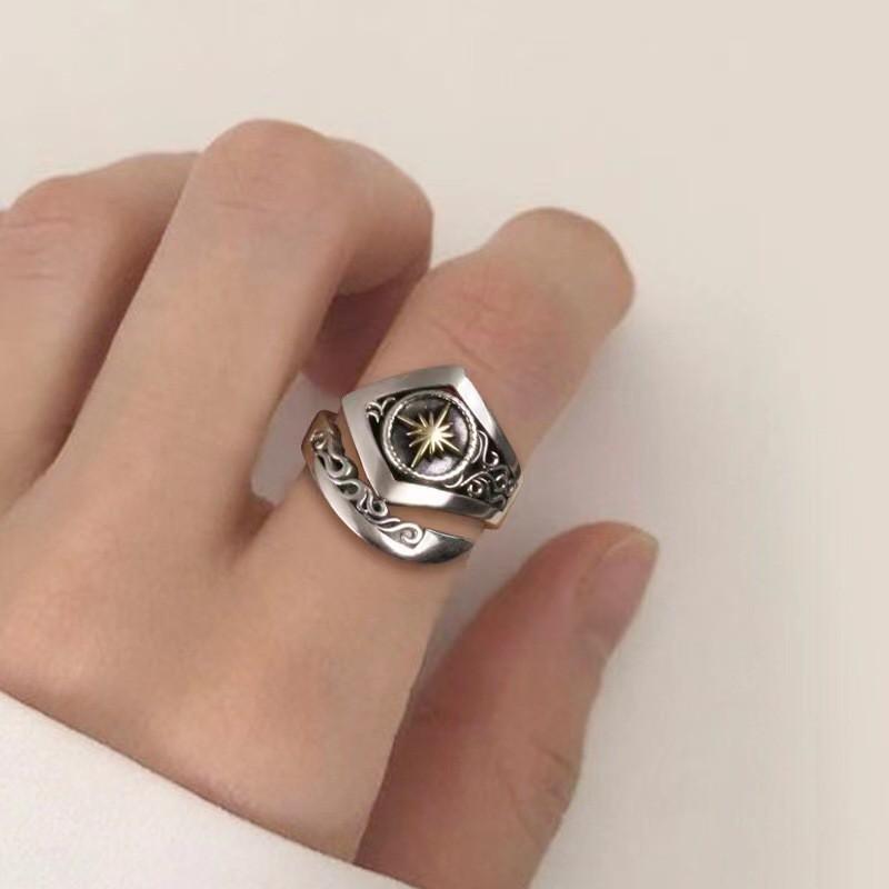 Adjustable Open Ring Men Women Vintage Bohemian Style Plated Geometric Animal Motif Band With Cross Design