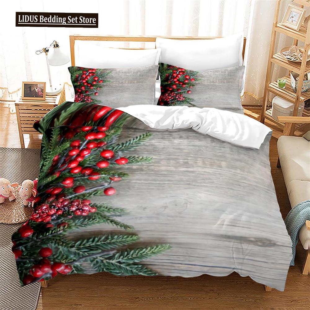 Christmas Duvet Cover Set King Size Snowflake Bells Pattern Festival Bedding Set Polyester Comforter Cover For Kids Boys Girls