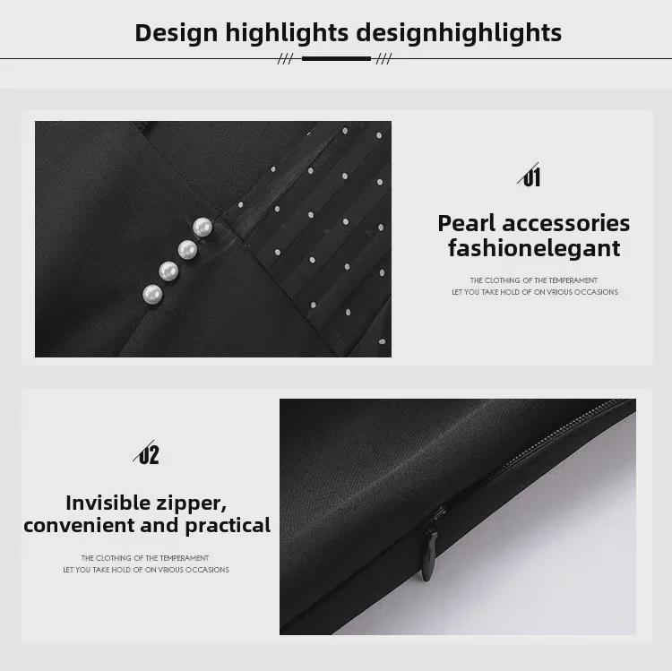 [Clearance] Elegant Spring Dress with Slim Waist, Beaded Polka Dot Long Sleeves - Plus Size