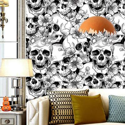 Skull Head Self Adhesive Wallpaper Horror Head Festival Party Room Renovation Stickers Background Wall Self Adhesive Wallpaper