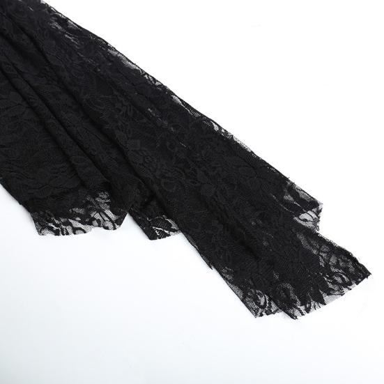 Vintage Gothic Schwarzes Spitzen-T-Shirt, elegantes Smock-Top mit ausgestellten Ärmeln, durchsichtig, sexy, abgeschnittene Tops, Cardigan, Streetwear