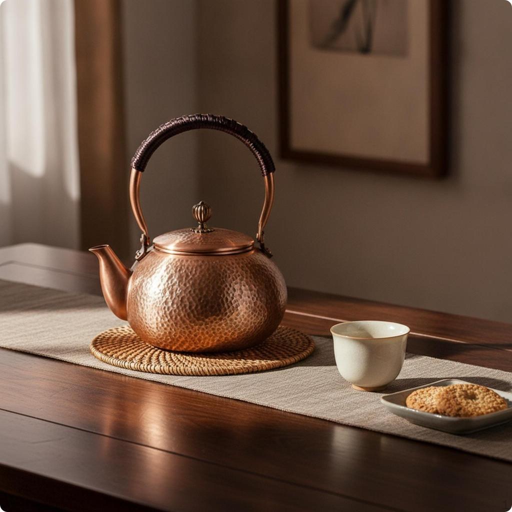Tea Kettle with Lid Copper Hammered Teapot for Collectors, Kitchen, Camping 0.6L